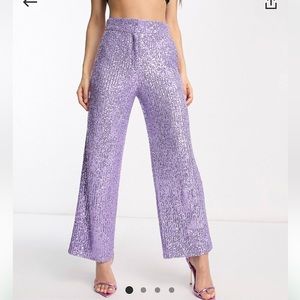 ASOS Petite Straight Sequin Ankle Pants Purple